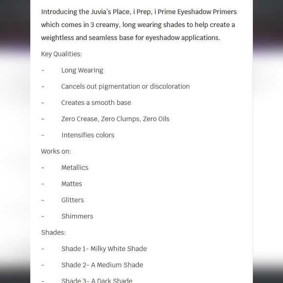 🟠 4 for $25 🟠 JUVIAS PLACE I PREP I PRIME EYE PRIMER COLOR 2 - Picture 7 of 10
